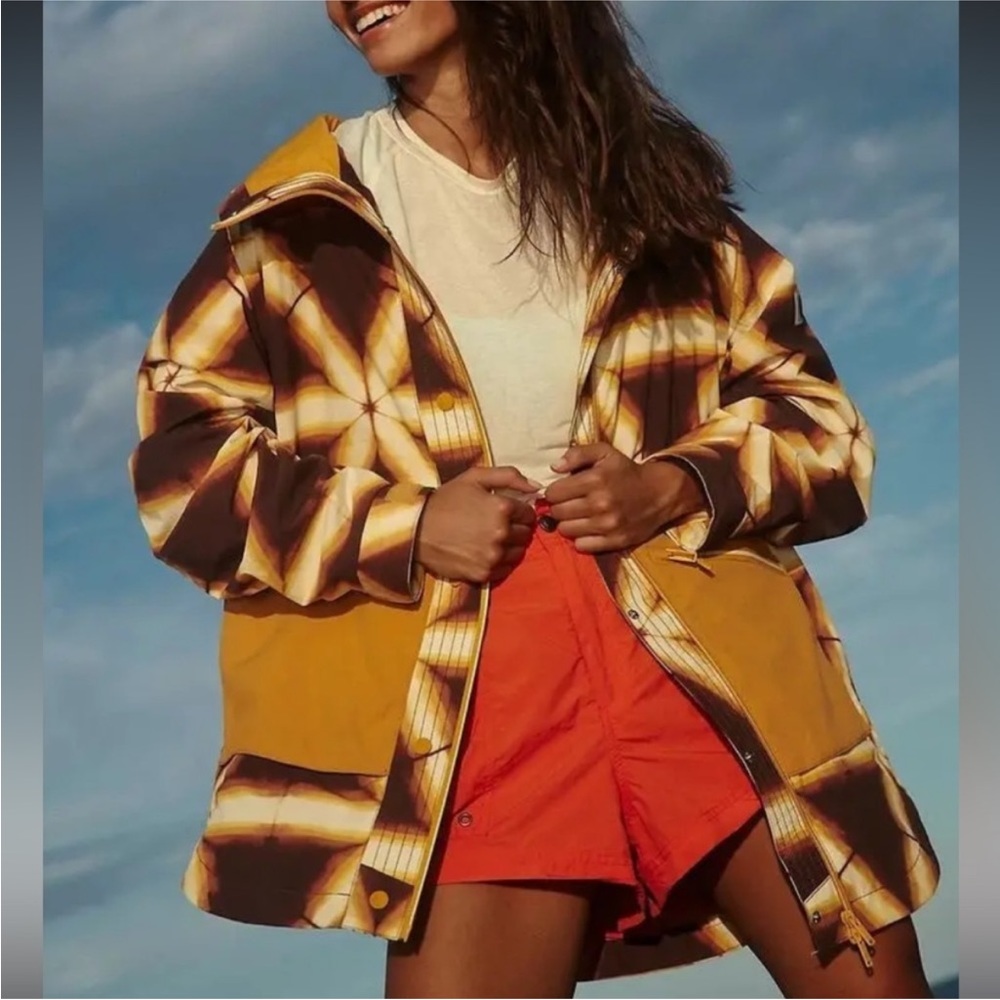 NWT Free People Singin' In The Rain Packable Jacket in Golden Shibori